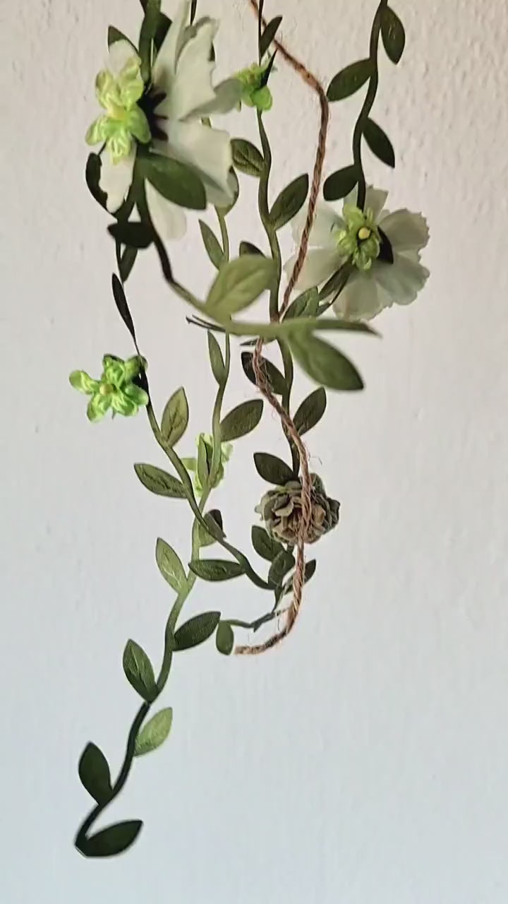 Green Flower Hair Wreath with Veil: Boho Bridal Fairy Crown