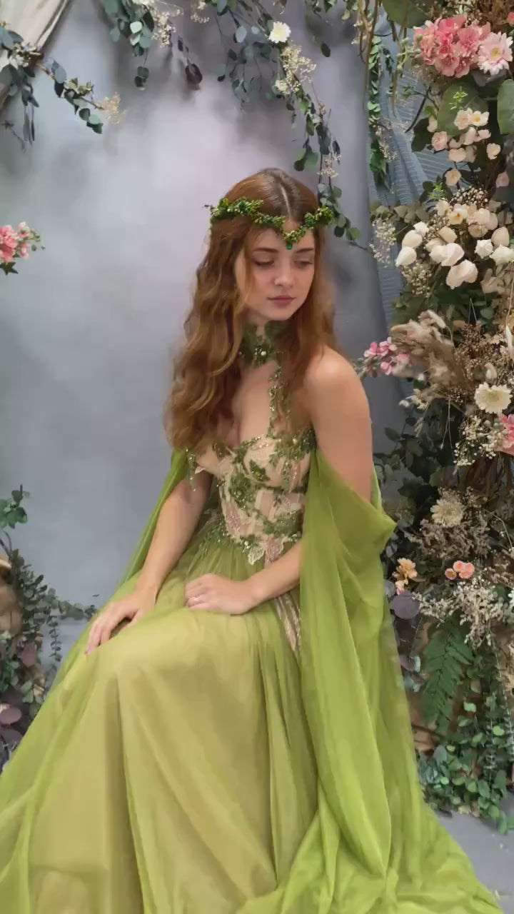 Green Flower Elf Tiara: Woodland Wedding Fairy Crown