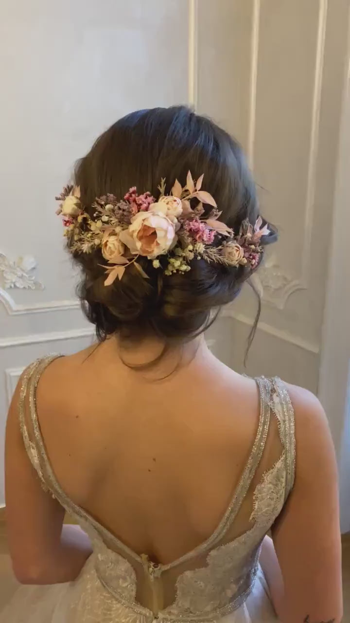 Blush Wedding Hair Comb: Romantic Floral Bridal Vine