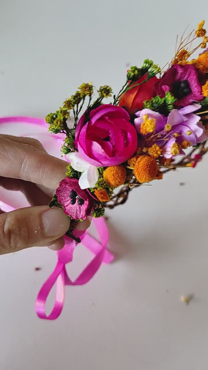 Magenta Flower Half Wreath: Boho Wedding Headpiece