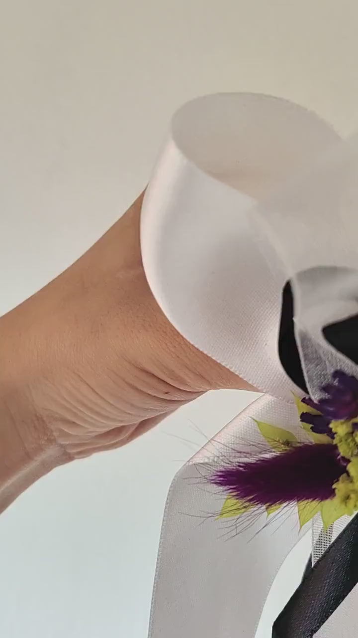 Halloween Hair Clip: Purple Yellow Floral Beetlejuice Bow