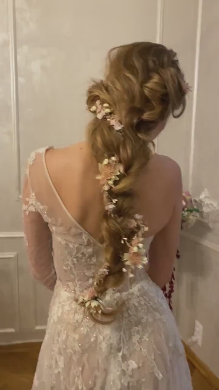 Blush Wedding Hair Garland: Pink & Ivory Flower Headpiece