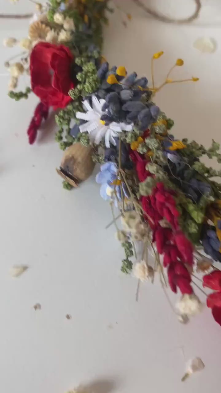 Folk Meadow Bridal Crown: Poppy Flower Hair Wreath