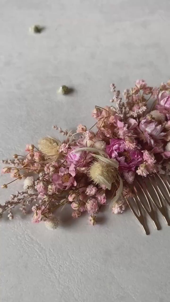 Pink Flower Hair Comb: Rustic Wedding Bridal Hair Clip