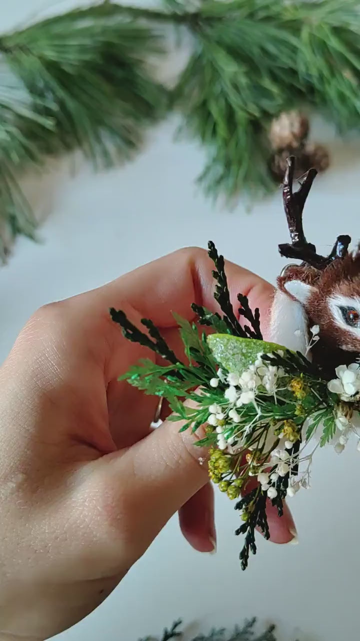 Deer Christmas Brooch: Handmade Winter Coat Jewelry