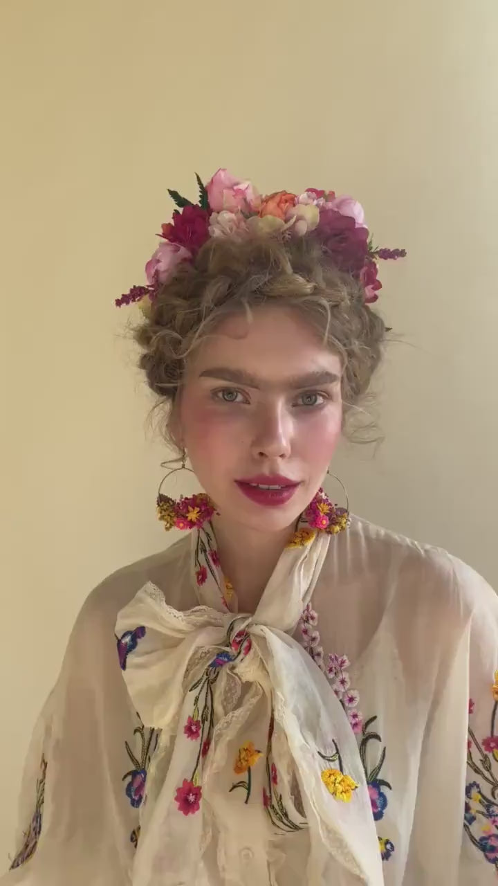 Magenta Flower Earrings: Fuchsia Bridal Dangle Earrings, Handmade Floral Jewelry