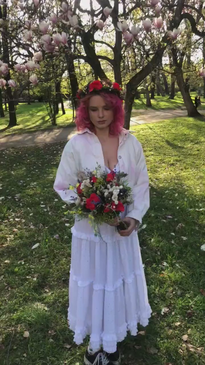 Poppy Wedding Bouquet: Handmade Folk Bridal Wildflower Accessory