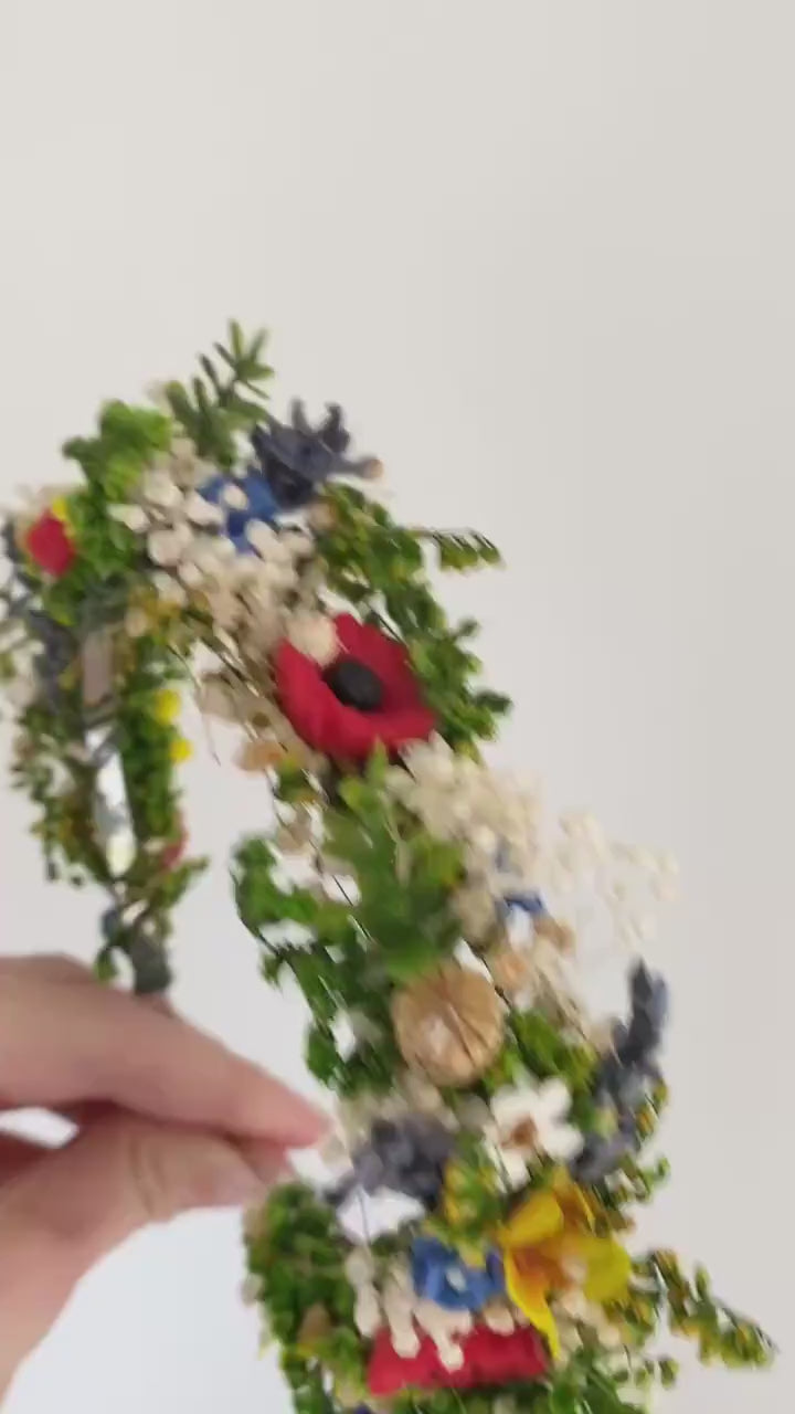 Folk Flower Headband: Slavic Wedding Hair Jewelry, Meadow Headpiece