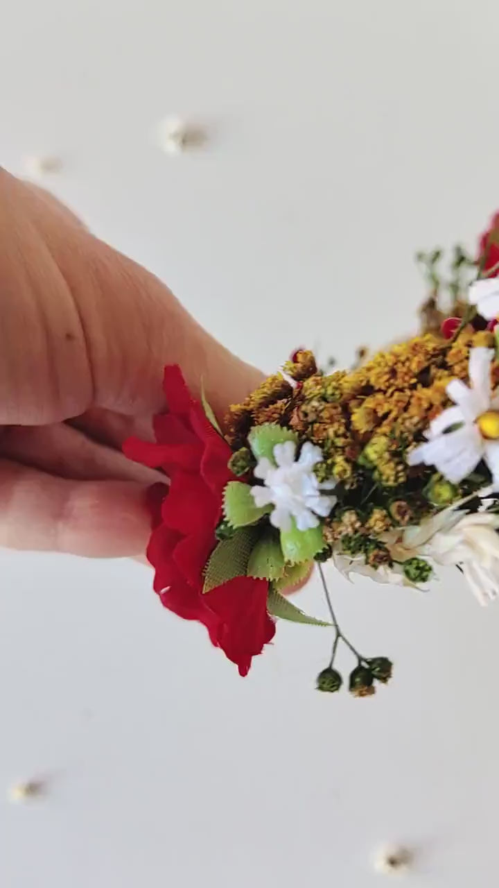 Folk Bridal Flower Half Wreath: Poppy, Lavender, Daisy Hair Crown