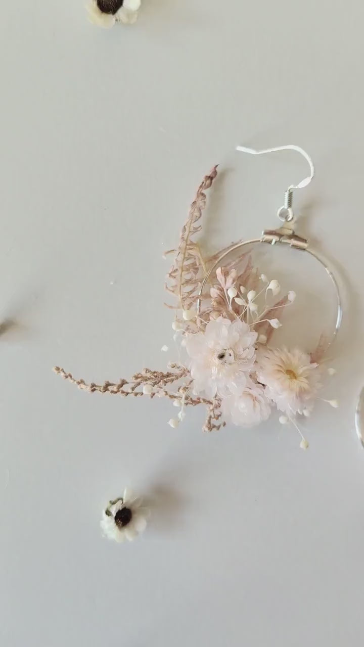 Handmade Floral Circle Earrings: Preserved Pale Pink Flowers