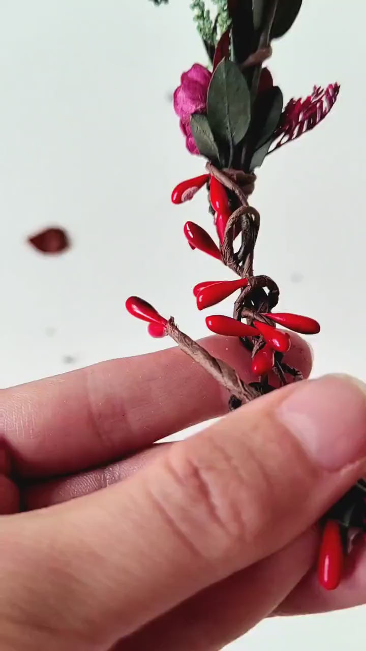 Red Flower Hair Wreath & Comb Set: Autumn Wedding Boho Bridal Hair