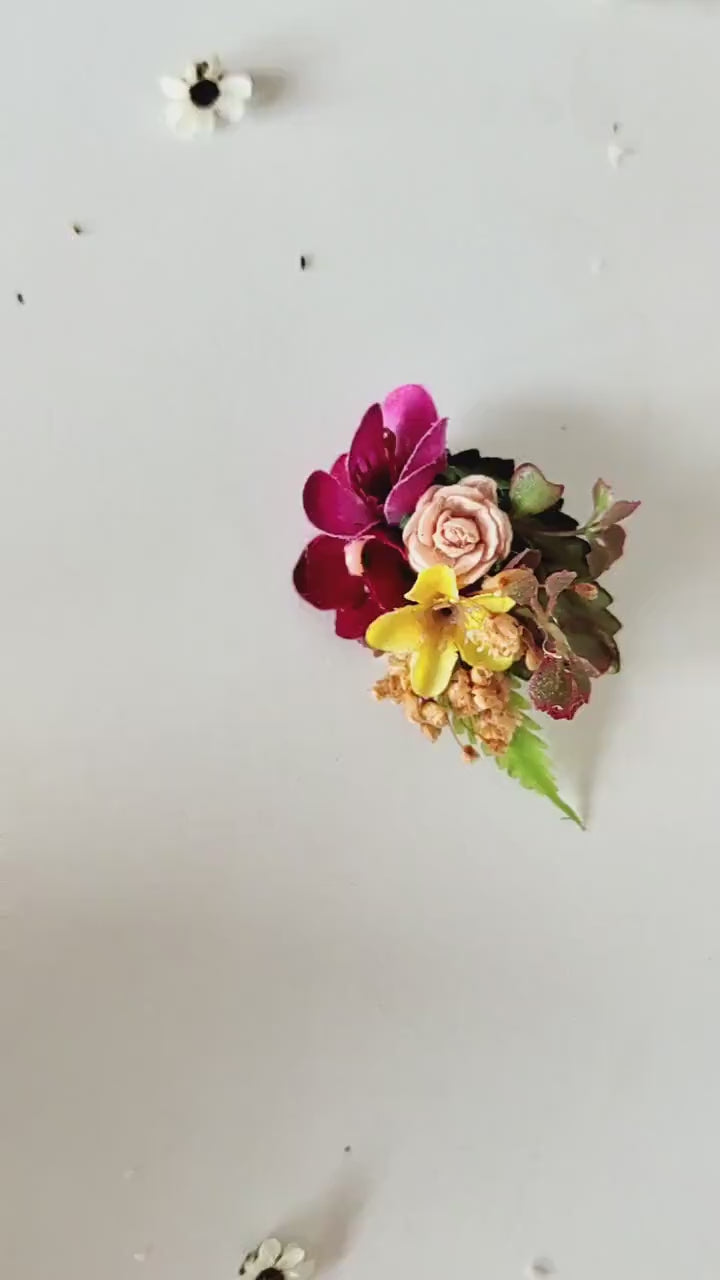 Magenta Yellow Flower Earrings: Bridal Garden Wedding Jewelry