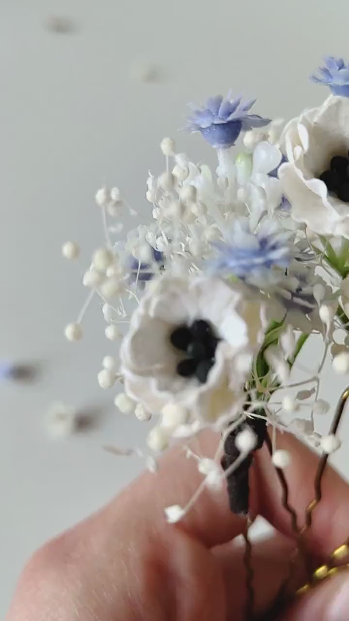 Anemone Flower Hair Pins: Baby Blue Wedding Hair Accessories