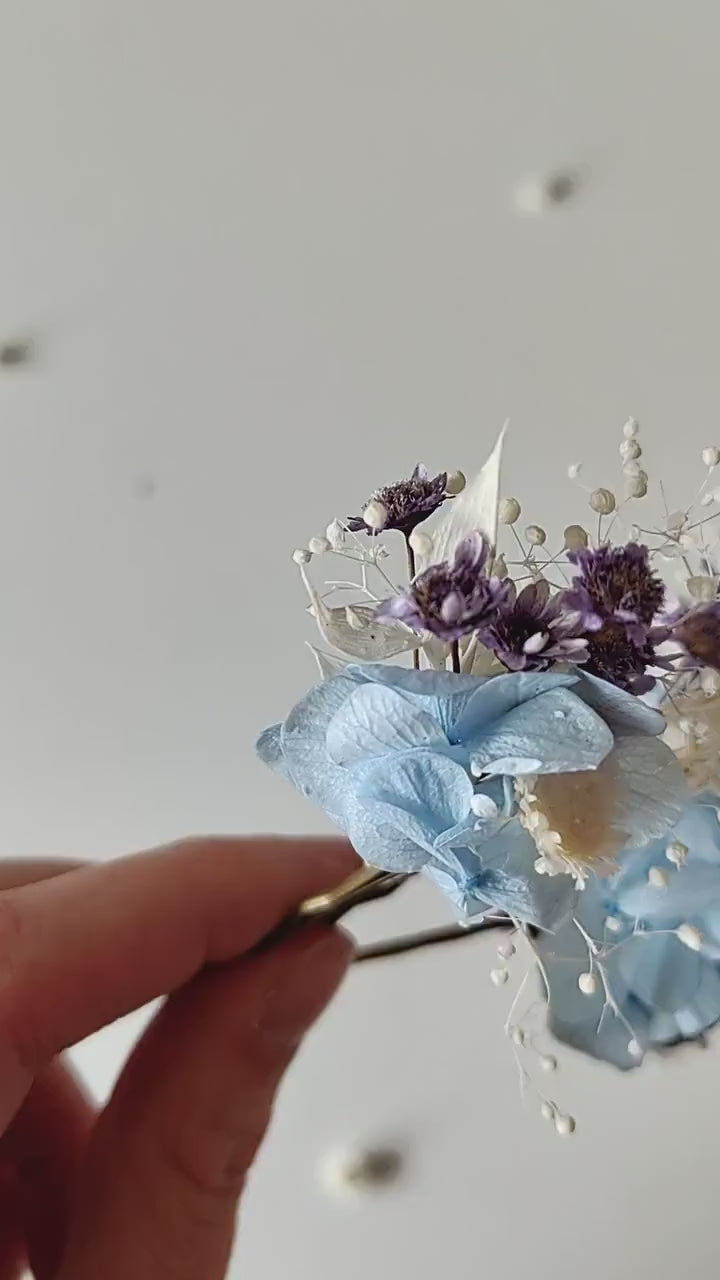 Baby Blue Hydrangea Hair Pins: Boho Bridal Flower Hairpiece
