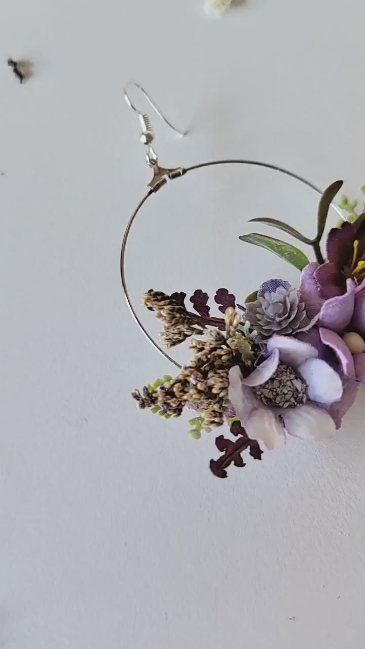 Purple Flower Circle Earrings: Bridal Wedding Jewelry