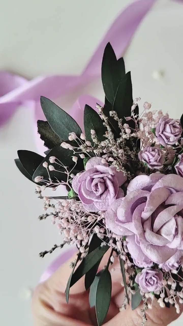 Purple Rose Bridal Belt: Floral Eucalyptus Wedding Dress Sash