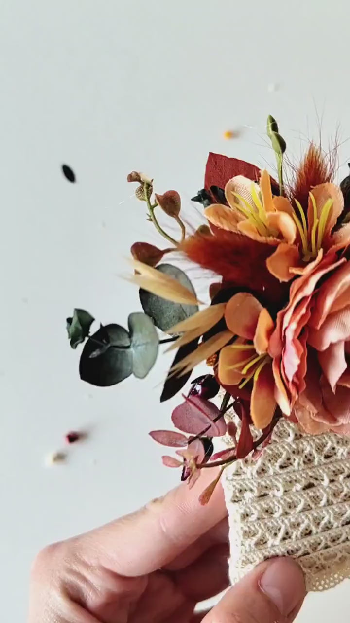 Terracotta Wedding Boutonniere: Rustic Orange Pocket Corsage