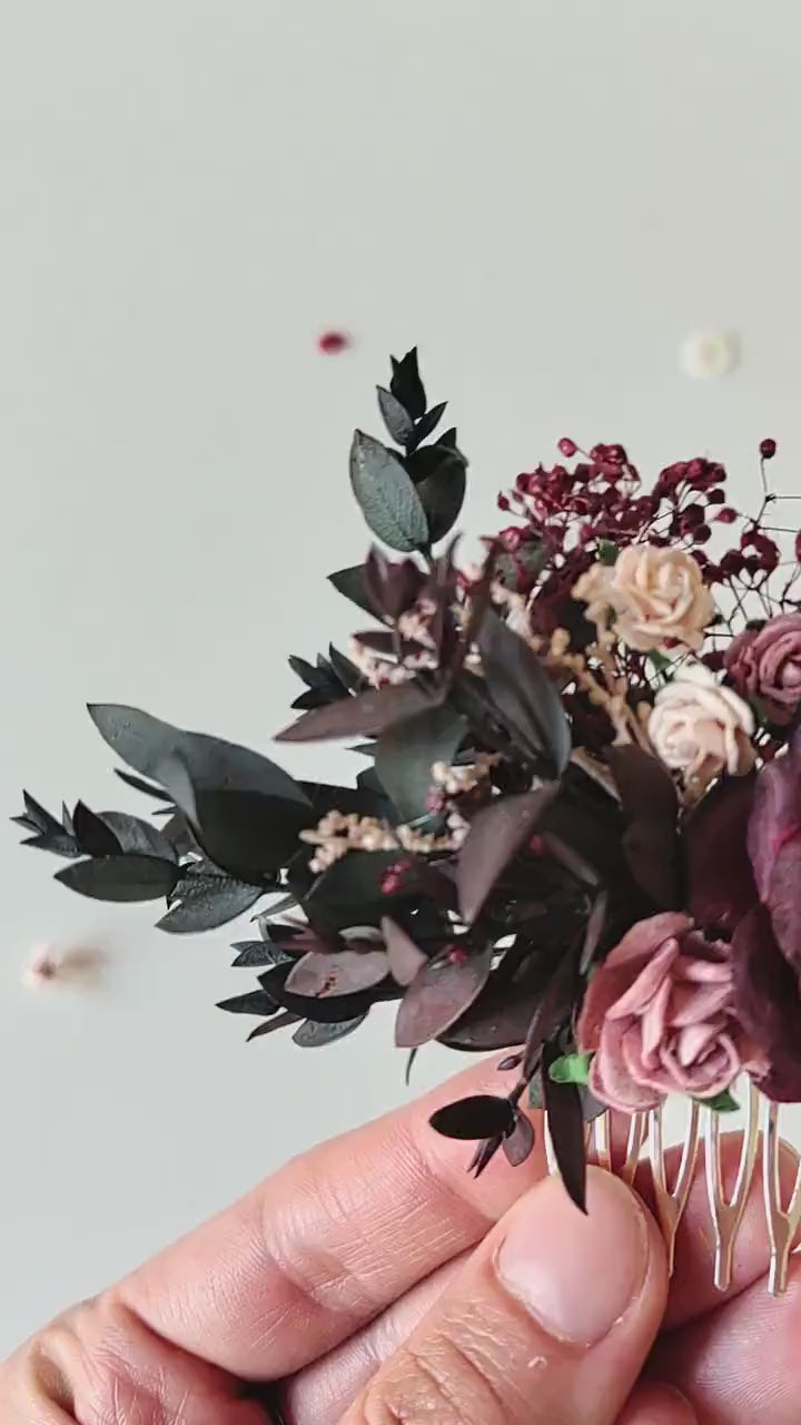 Burgundy Flower Hair Comb: Rustic Autumn Wedding Headpiece