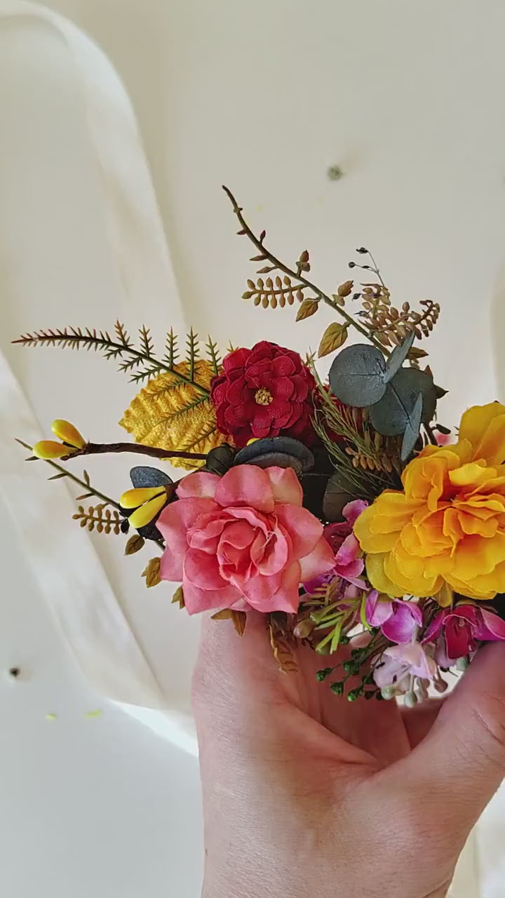 Colorful Floral Bridal Belt: Red, Yellow, Pink Flower Sash