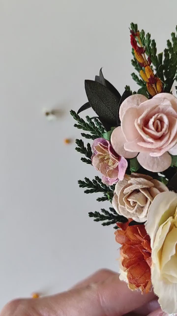 Autumn Wedding Boutonniere: Burnt Orange & Ivory, Terracotta Groomsmen Lapel