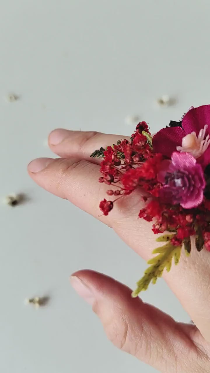 Burgundy Flower Ring: Boho Floral Jewelry, Frida Style Ring