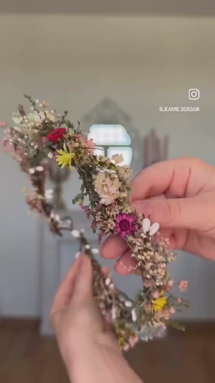 Floral Wedding Hair Wreath & Comb Set – Pastel Flower Crown, Fairy Bridal Hairpiece