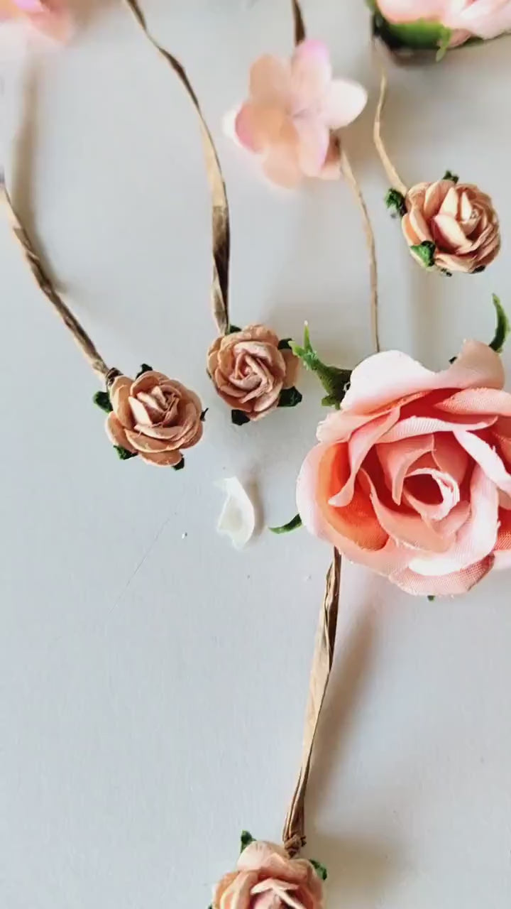 Blush Orange Flower Bridal Hair Vine: Wedding Hair Accessories