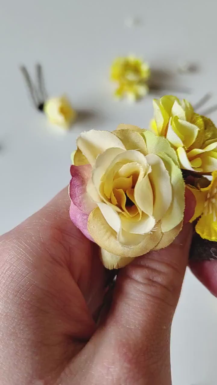 Yellow Flower Hair Pins: Spring Wedding Bridal Hair Accessories