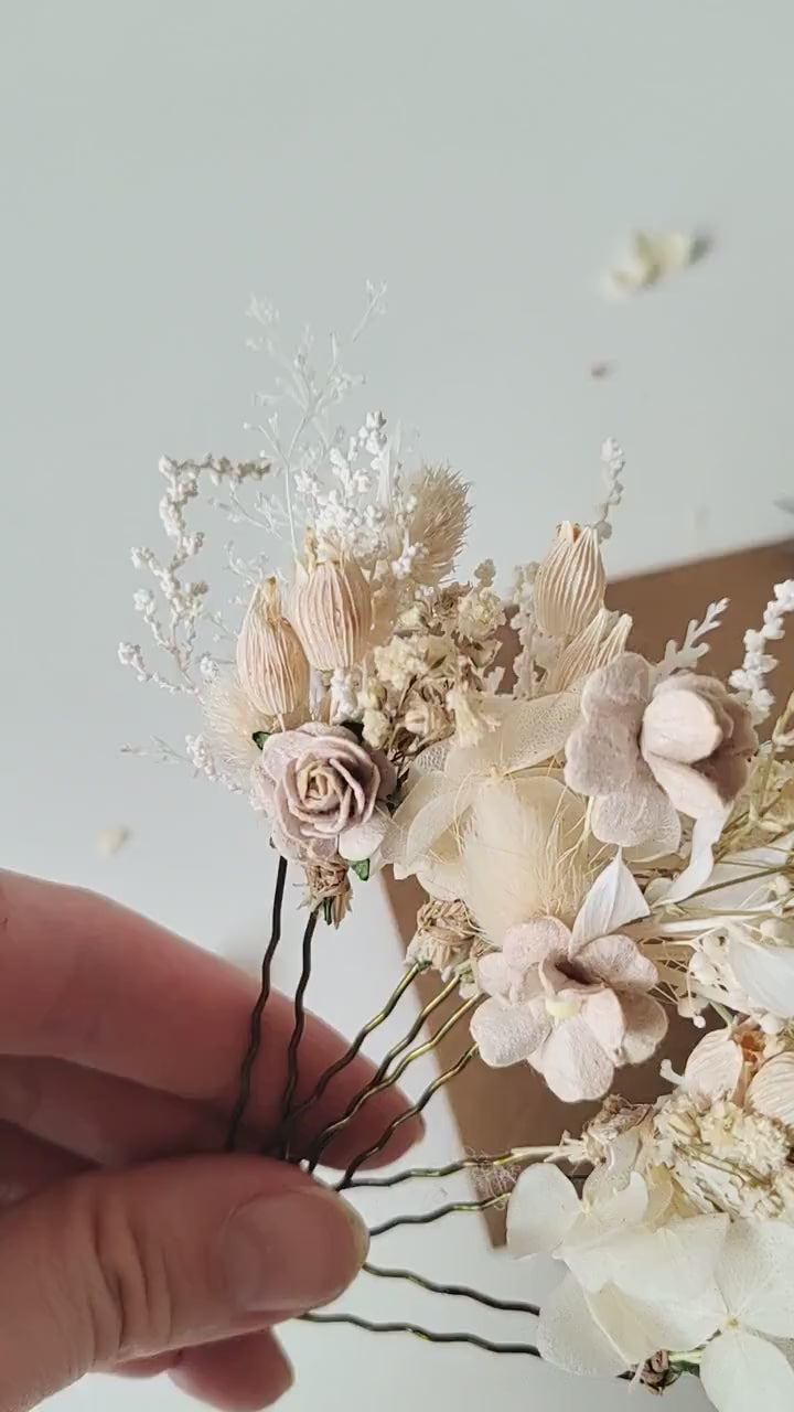Cream Flower Hairpins: Boho Rustic Wedding Hairstyle