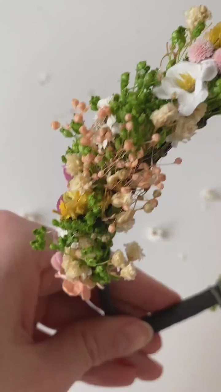 Pastel Flower Headband: Boho Bridal Meadow Crown