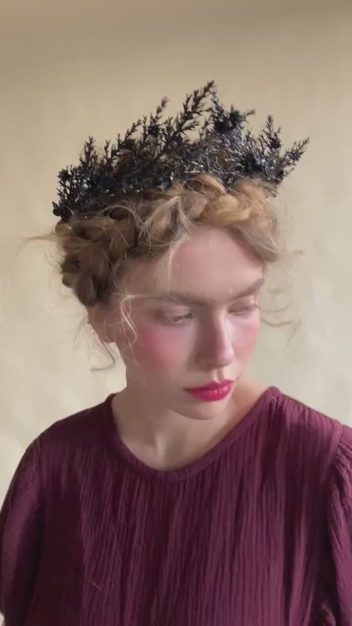Black Flower Wedding Crown: Gothic Evil Queen Headpiece