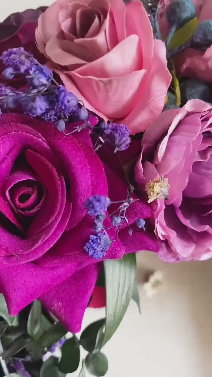 Double sided Frida headband in purple and magenta tones