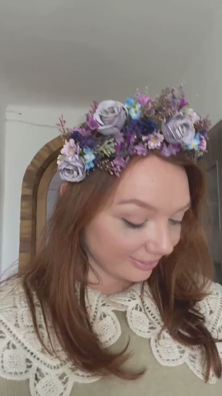 Dusty Purple Flower Crown: Bridal Peony Half Wreath