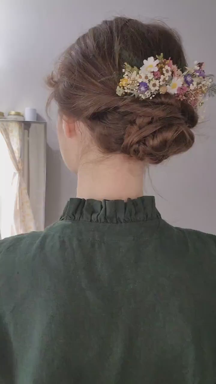 Wildflower Bridal Hair Comb – Meadow Daisy Hairpiece, Rustic Boho Wedding Hair Accessory