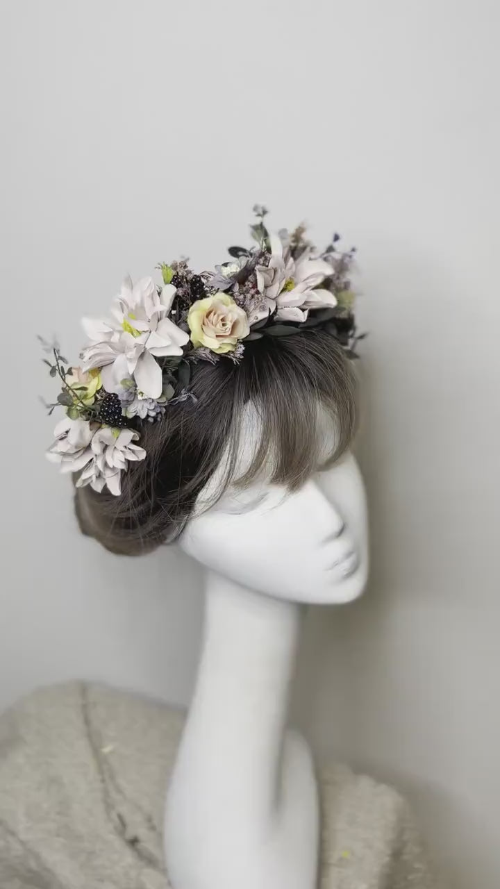 Pastel Flower Wedding Crown: Romantic Bridal Headpiece