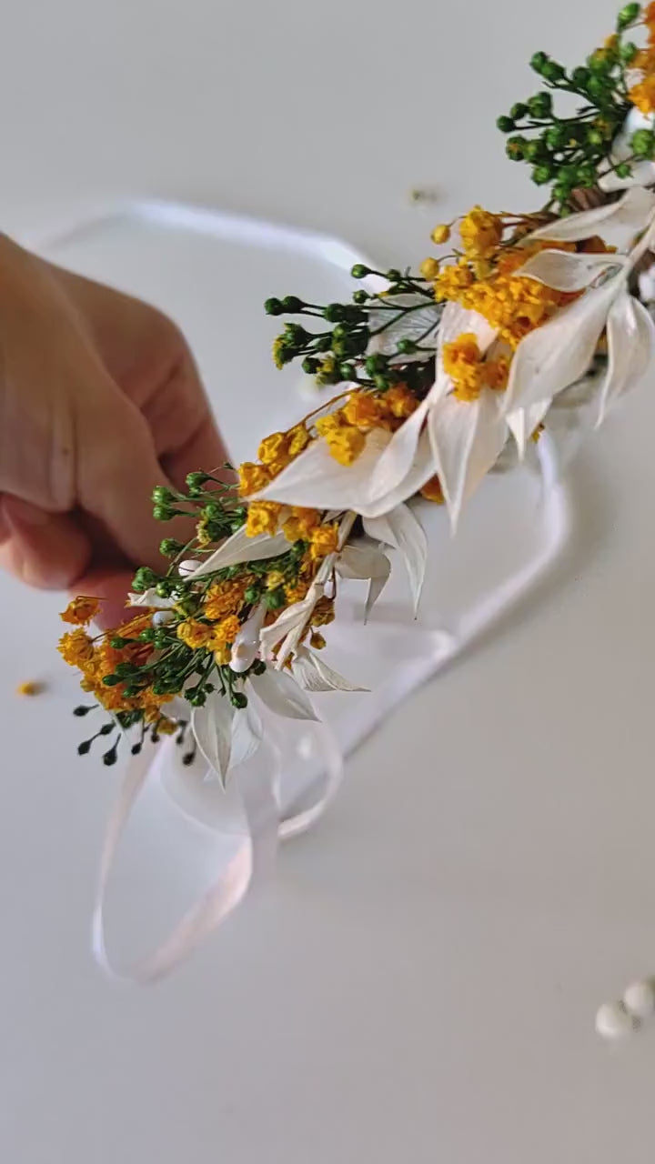 Autumn Wedding Flower Crown: Orange Ivory Bridal Headpiece