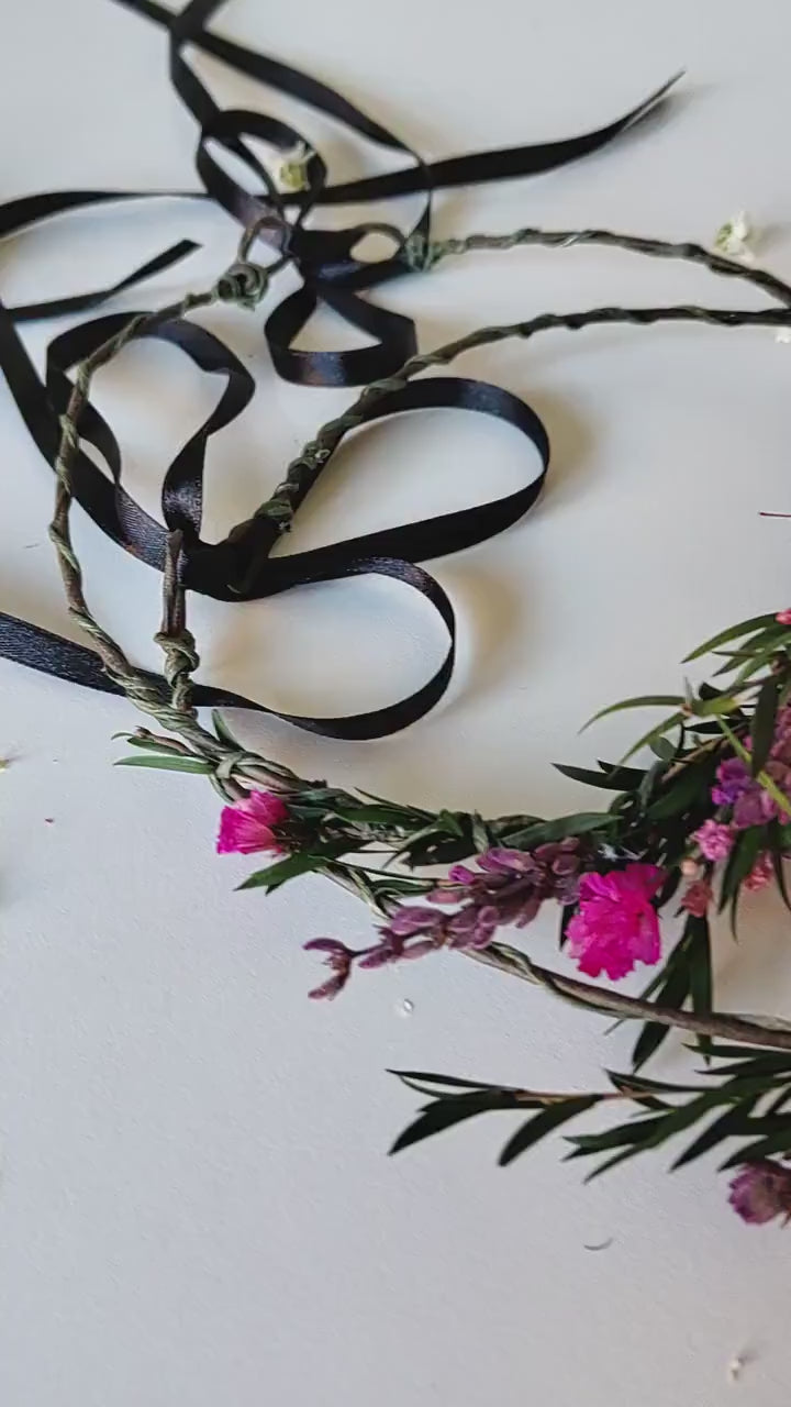Mother & Daughter Magenta Flower Hair Wreath Set: Matching Floral Crowns
