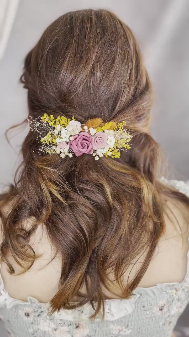 Pink Rose Hair Clip: Romantic Bridal Flower Barrette