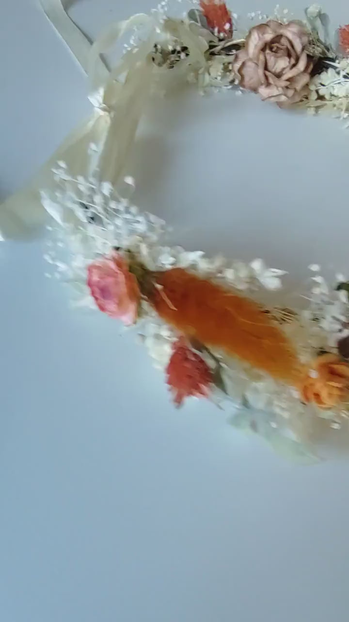 Boho Flower Half Wreath: Vintage Cottagecore Bridal Crown