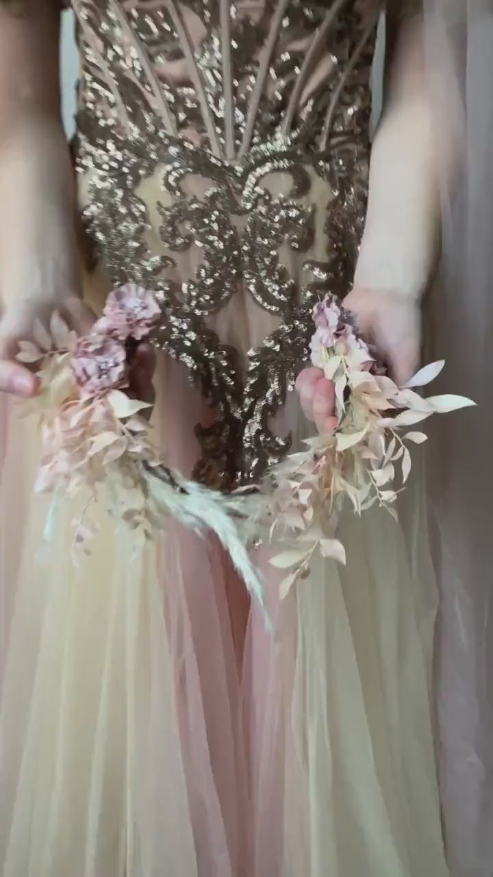 Vintage Flower Half Crown: Greek Goddess Wedding Headpiece