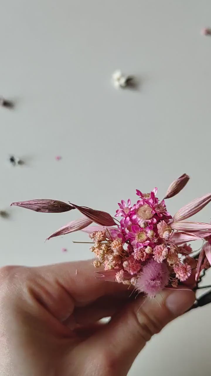 Magenta Dried Flower Hairpins: Boho Wedding Hair Accessories