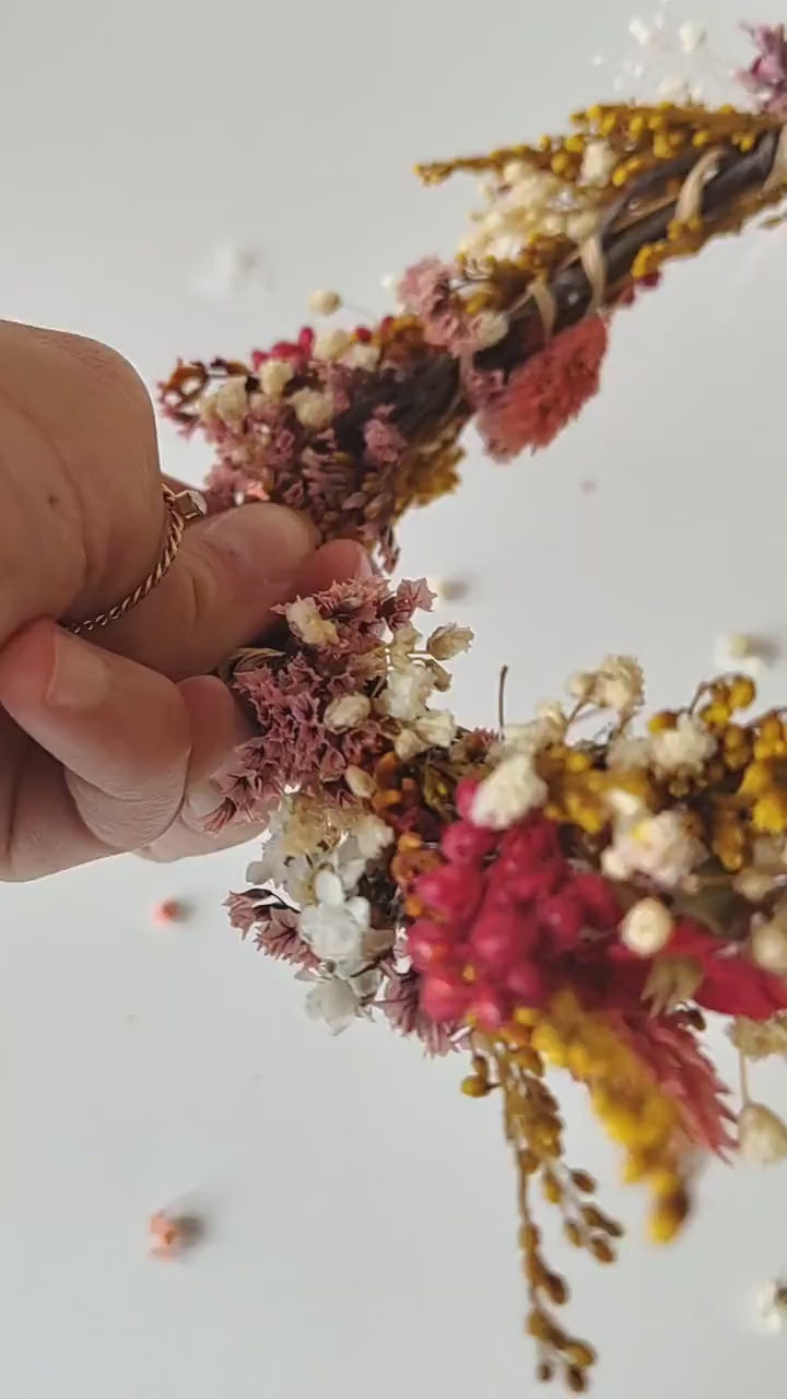 Boho Autumn Flower Half Wreath: Rustic Bridal Headpiece