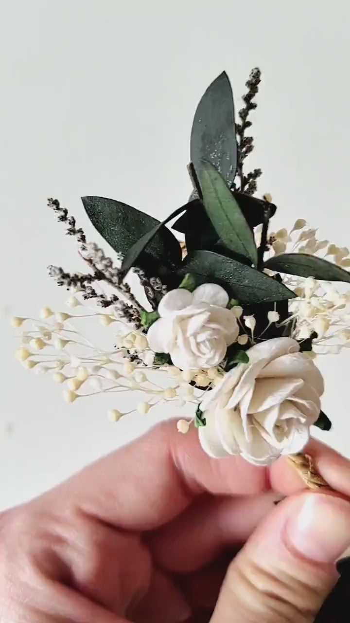 Greenery Bridal Hair Vine: White Roses & Eucalyptus Wedding Accessory