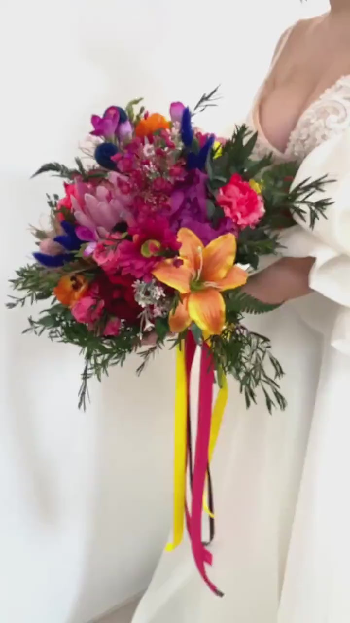 Large Lily Bridal Bouquet: Colorful Boho Summer Wedding