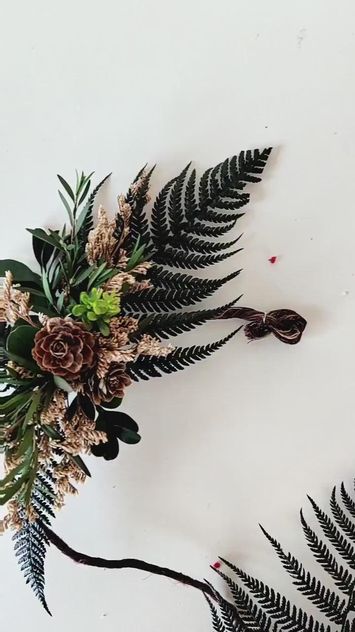 Fern Wedding Cake Topper: Woodland Flower Garland with Pine Cones
