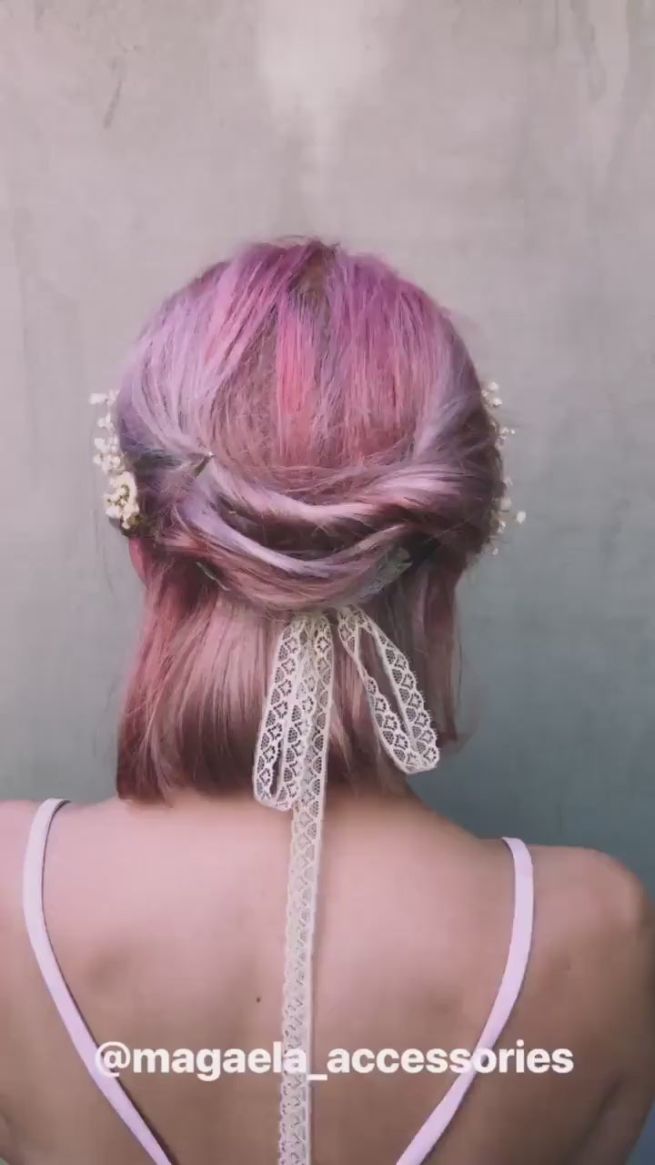 Beige Baby's Breath Wedding Hair Comb: Preserved Flower Bridal Accessory