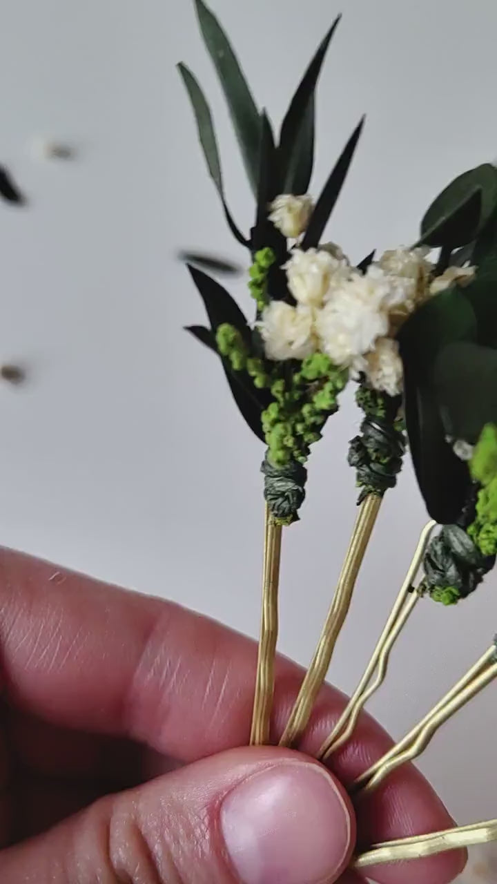 Eucalyptus Baby's Breath Hair Pins: Greenery Wedding Headpiece