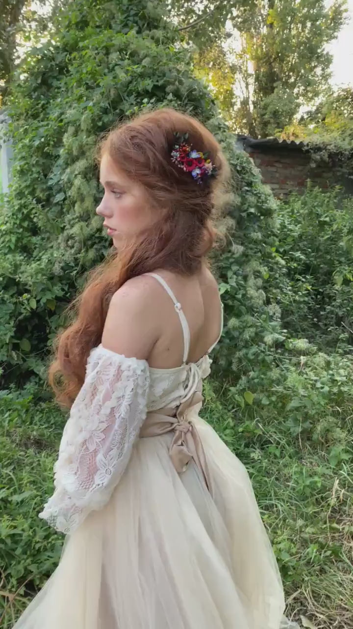 Poppy Flower Hair Comb: Folk Wedding Bridal Accessory