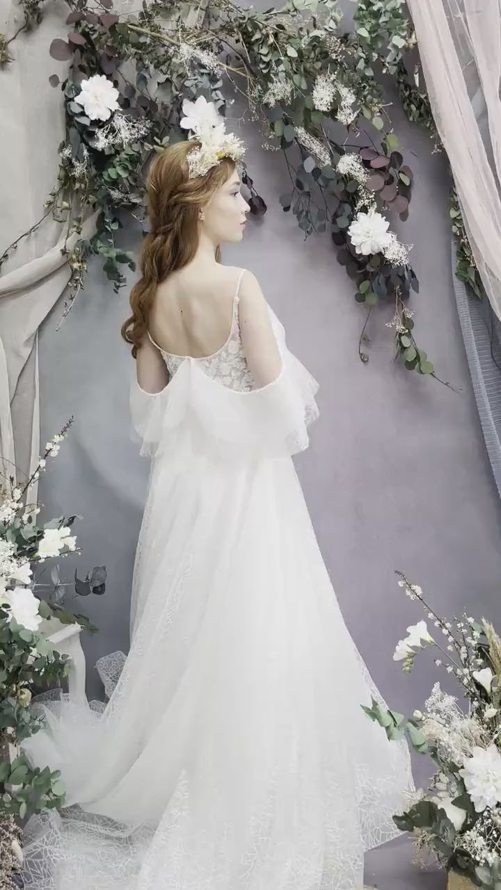 Large Boho Dried Flower Wedding Crown: Burnt Orange & Ivory