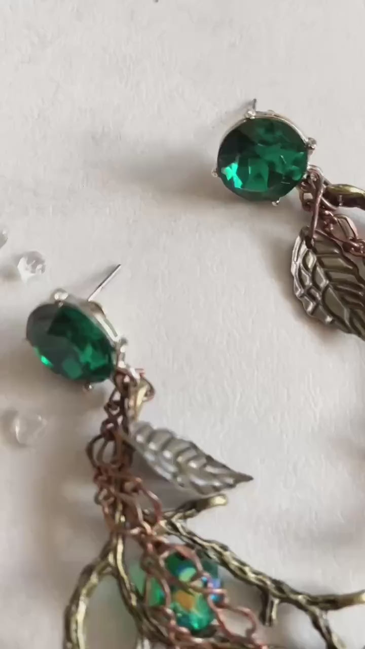 Emerald Green & Gold Wedding Earrings: Woodland Glam Bridal Jewelry